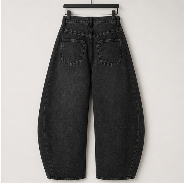 Womens Barrel Jeans Wide Leg Y2K Boyfriend Denim Pants Hip Hop Vintage Baggy Jeans Cotton Mid-Low Elastic Waist Pants - back view