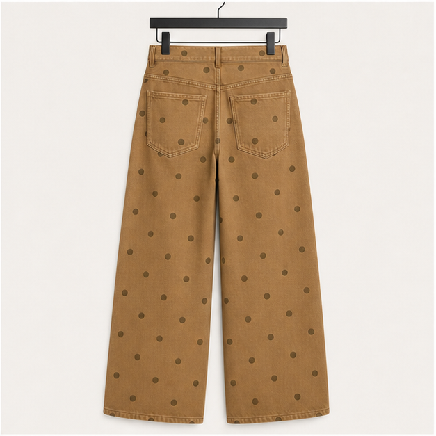Women's 2026 Polka Dot Pattern Barrel Jeans Boyfriend Y2K Casual Wide Leg Mid Rise Denim Pants - back view