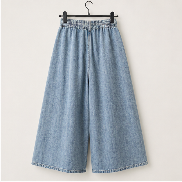 Women's Wide Leg Baggy Jeans Plus Size Loose Elastic Waist Denim Pants with Deep Pockets Light Blue - back view